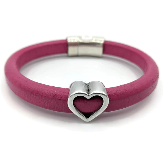 Pink Open Heart Leather Bracelet