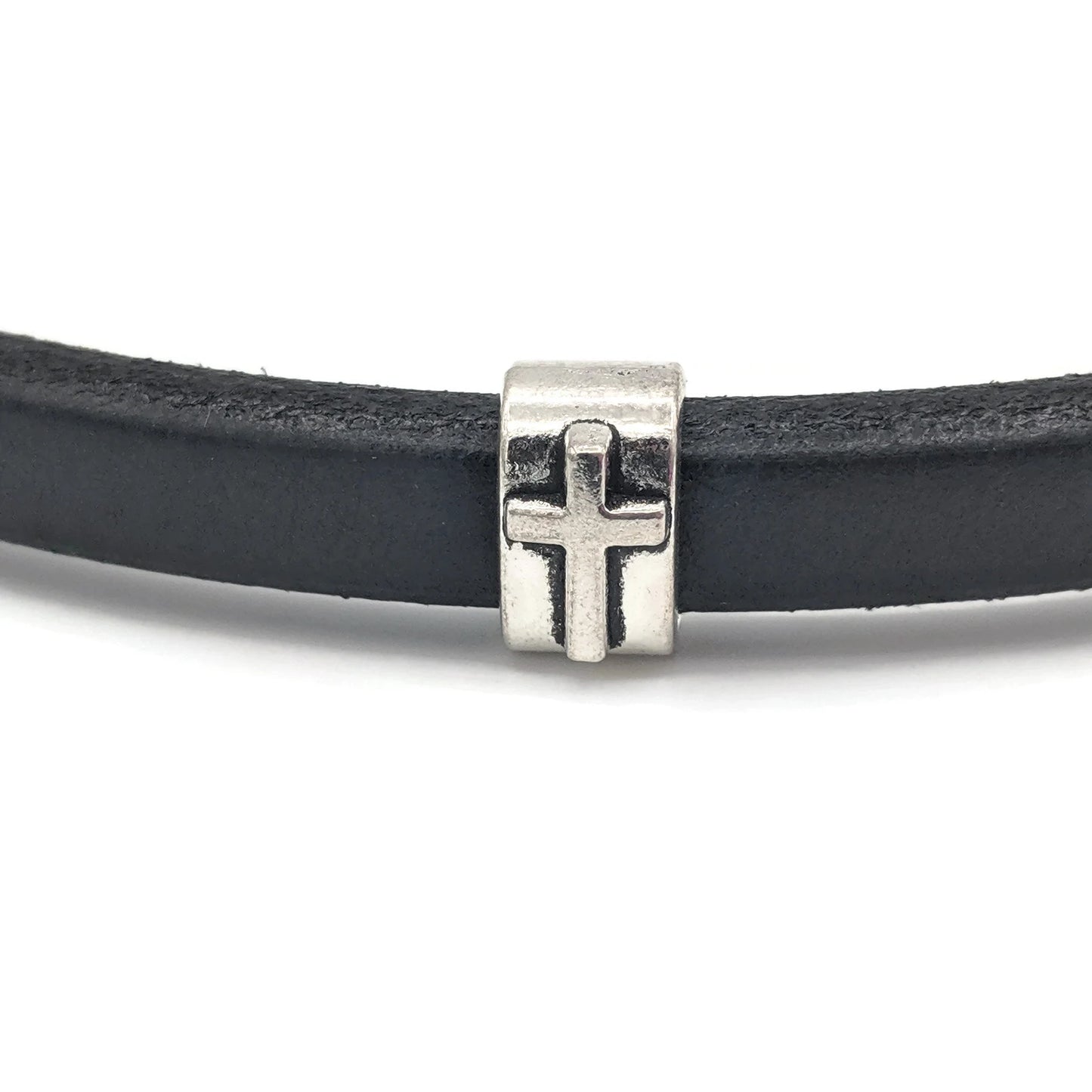 Cross Black Leather Bracelet