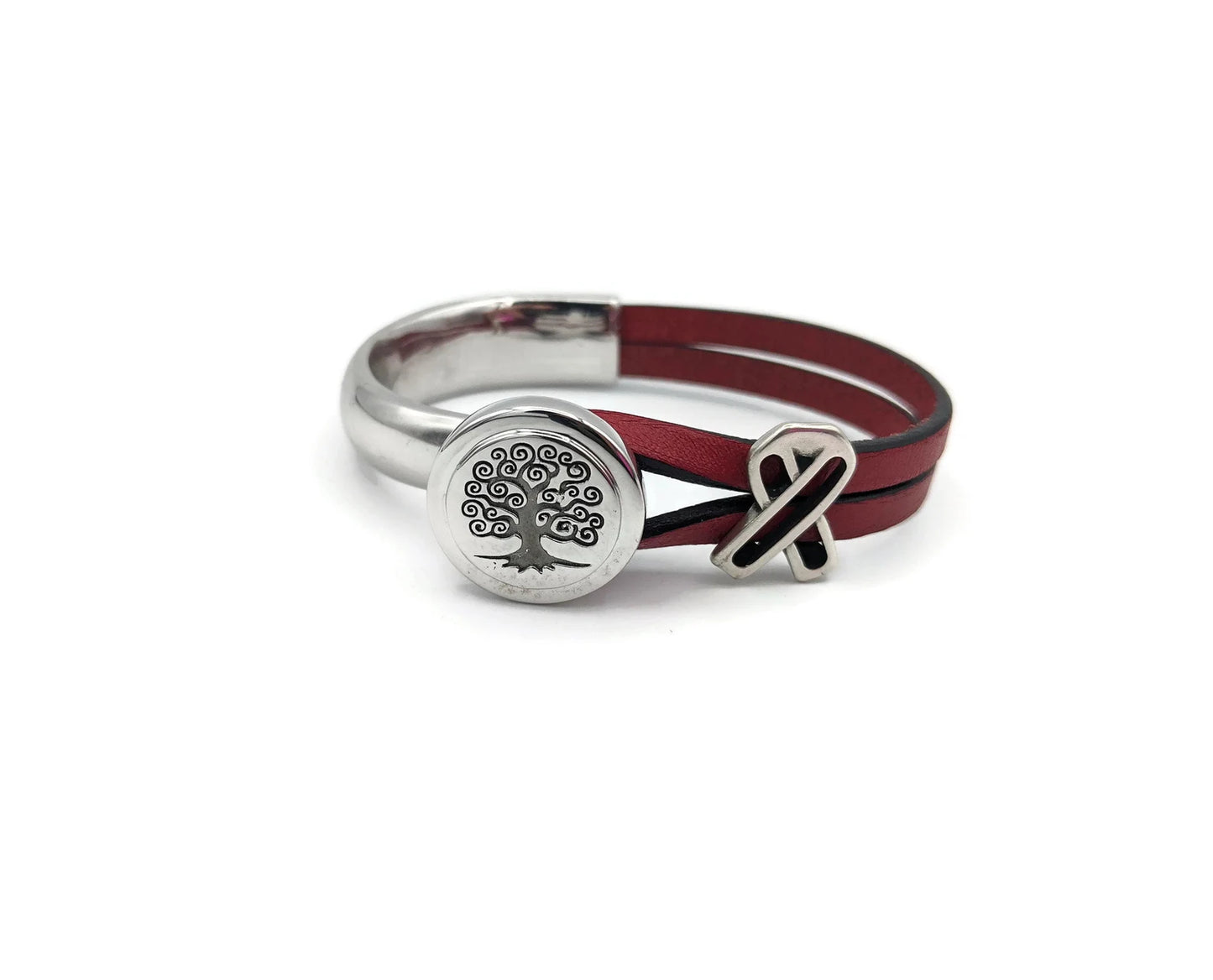 Heart Awareness Tree of Life Half Cuff Bracelet