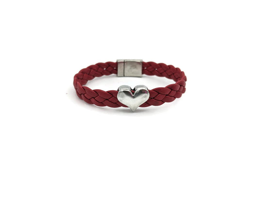 Heart Disease Red Braided Leather Bracelet