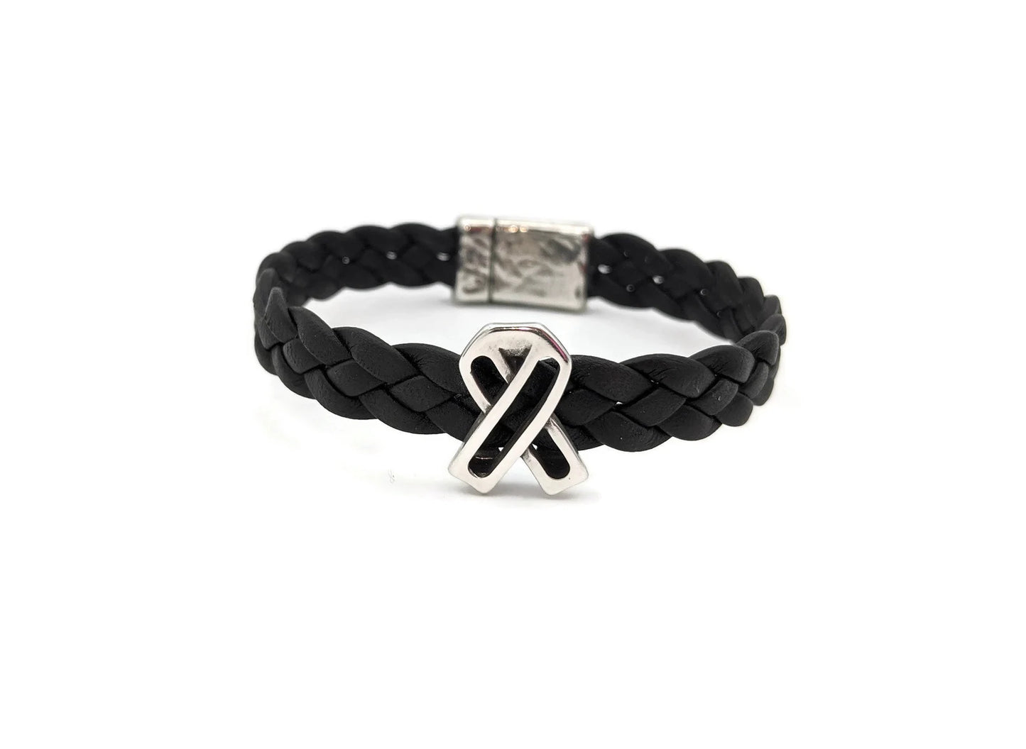 Melanoma Black Leather Braided Bracelet