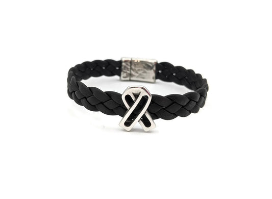 Melanoma Black Leather Braided Bracelet