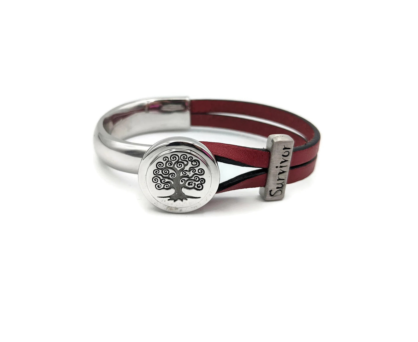 Heart Awareness Tree of Life Half Cuff Bracelet