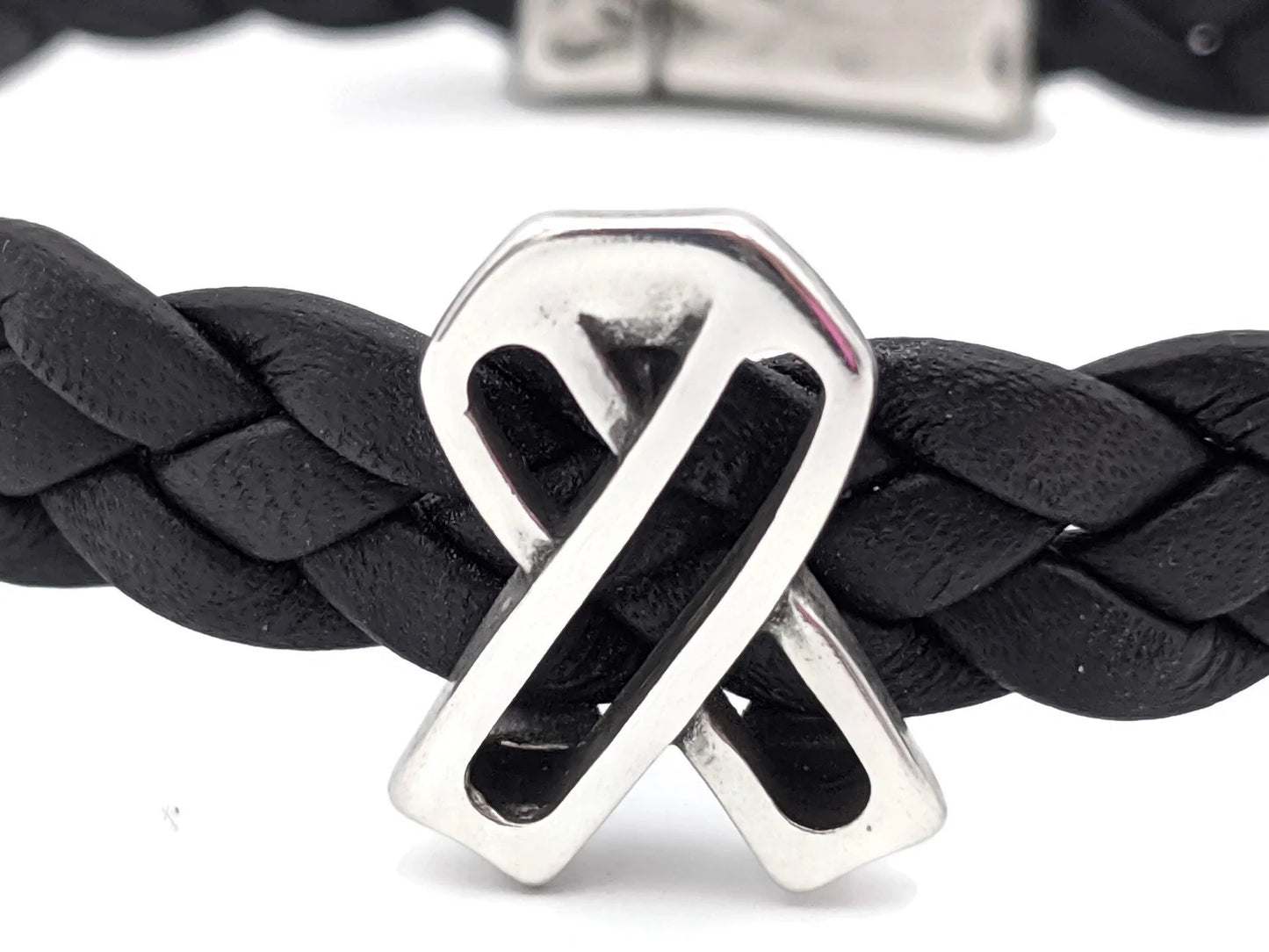 Melanoma Black Leather Braided Bracelet