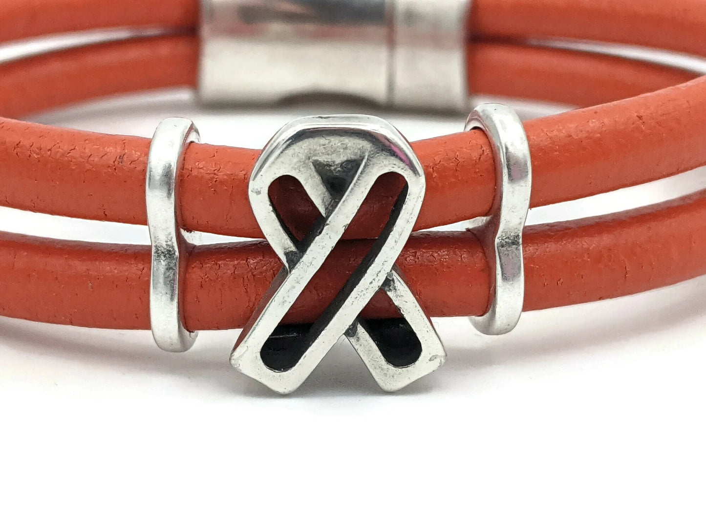Kidney Cancer Orange Double Band Leather Bracelet