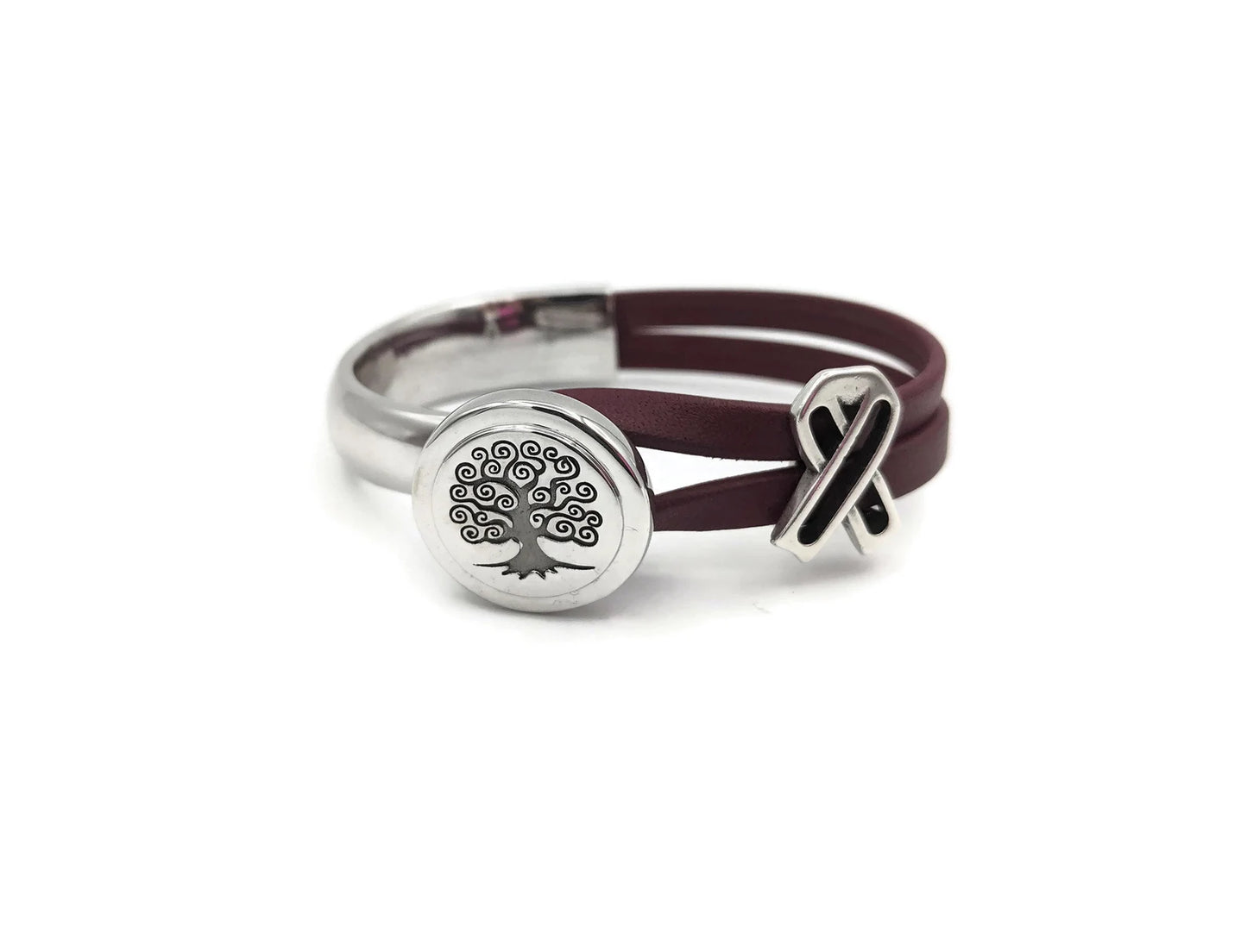 Multiple Myeloma Tree Of Life Leather Bracelet