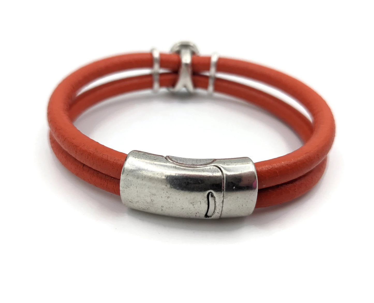 Kidney Cancer Orange Double Band Leather Bracelet