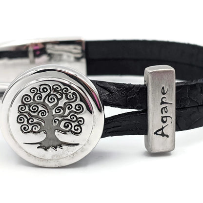 Agape Leather Bracelet with Tree of Life Half Cuff