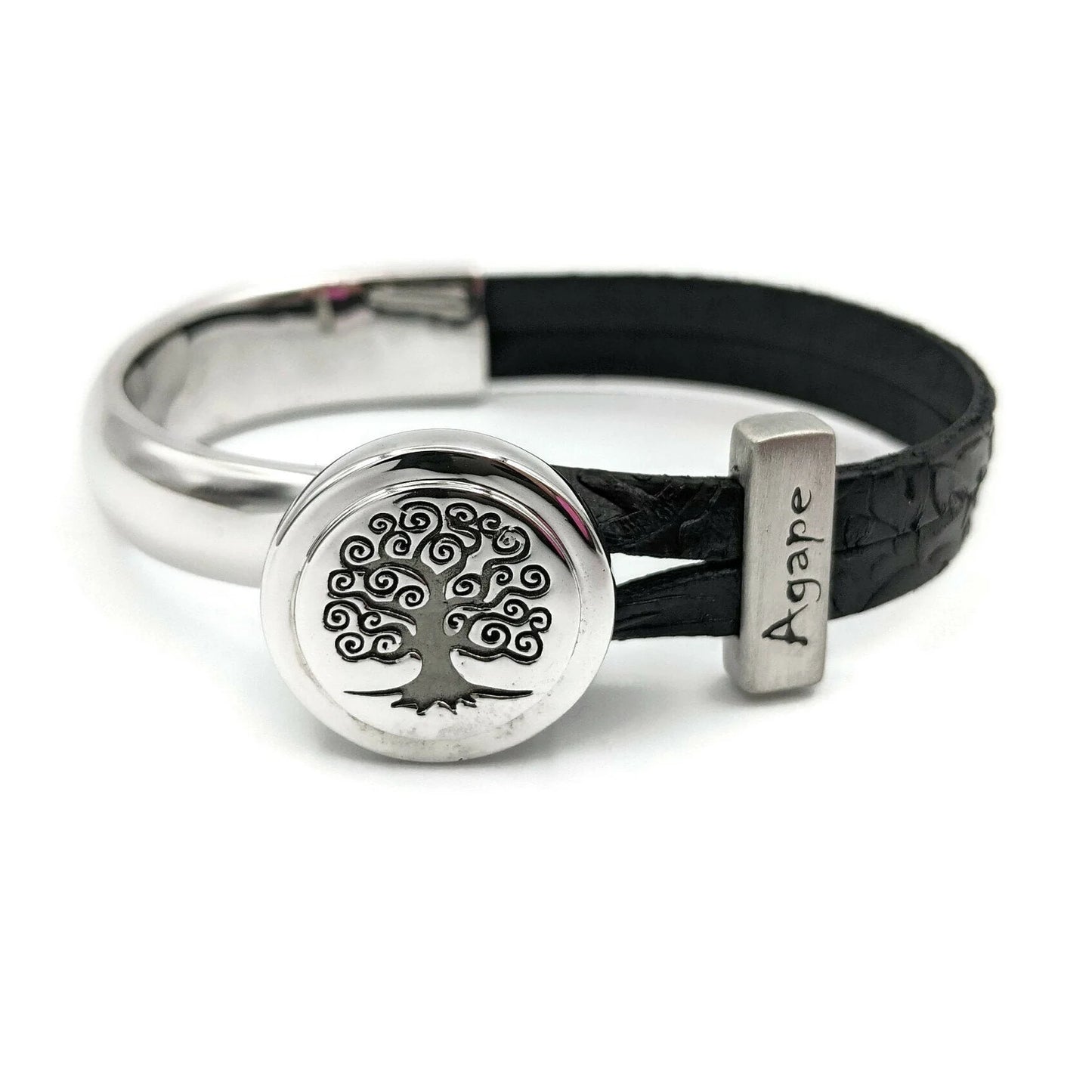 Agape Leather Bracelet with Tree of Life Half Cuff