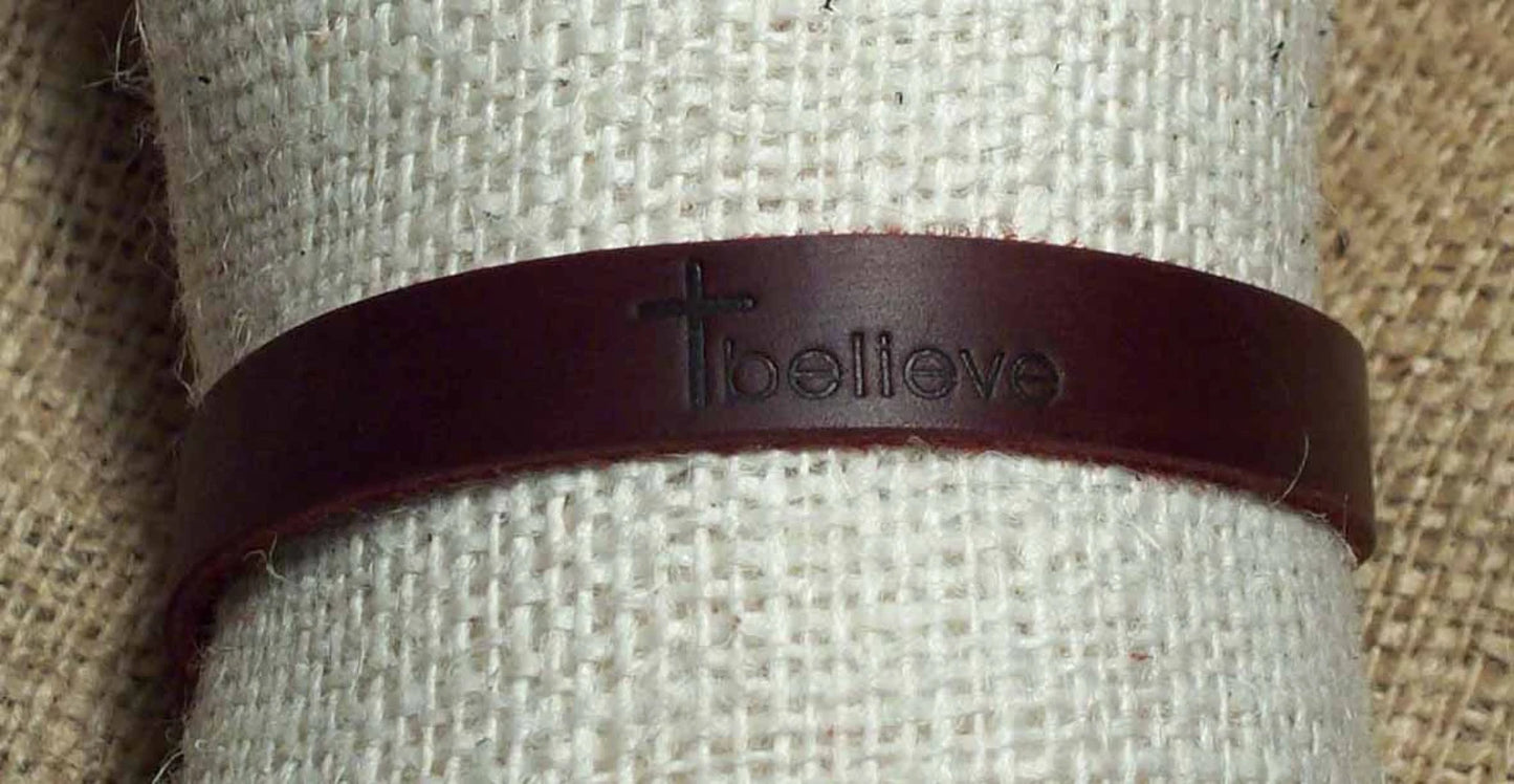 Handmade Leather Believe Bracelet