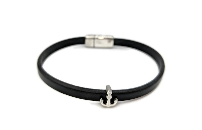 Navy Blue Leather Anchor Bracelet