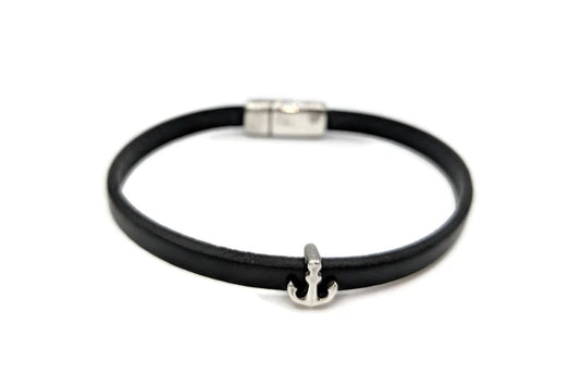Navy Blue Leather Anchor Bracelet