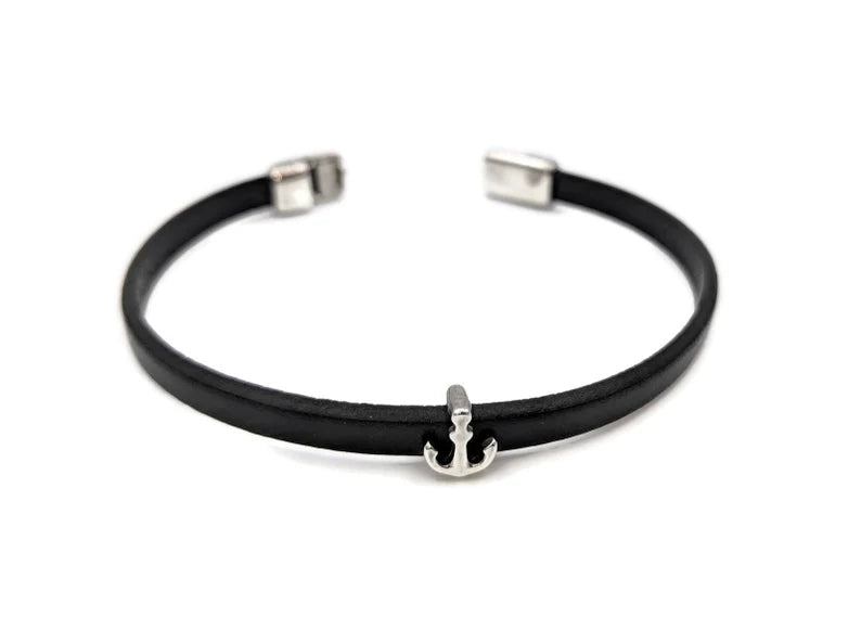 Navy Blue Leather Anchor Bracelet