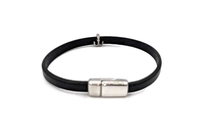 Navy Blue Leather Anchor Bracelet