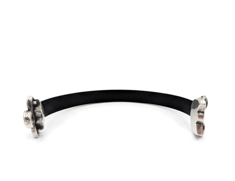Black Leather Bracelet with Magnetic Flower Clasp