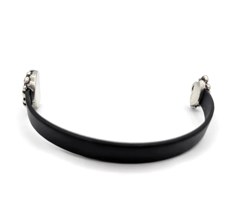 Black Leather Bracelet with Magnetic Flower Clasp