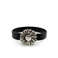 Black Leather Bracelet with Magnetic Flower Clasp