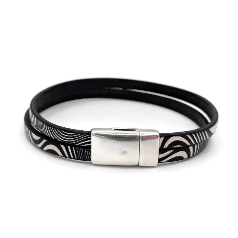 Carcinoid Cancer Zebra Print Leather Bracelet
