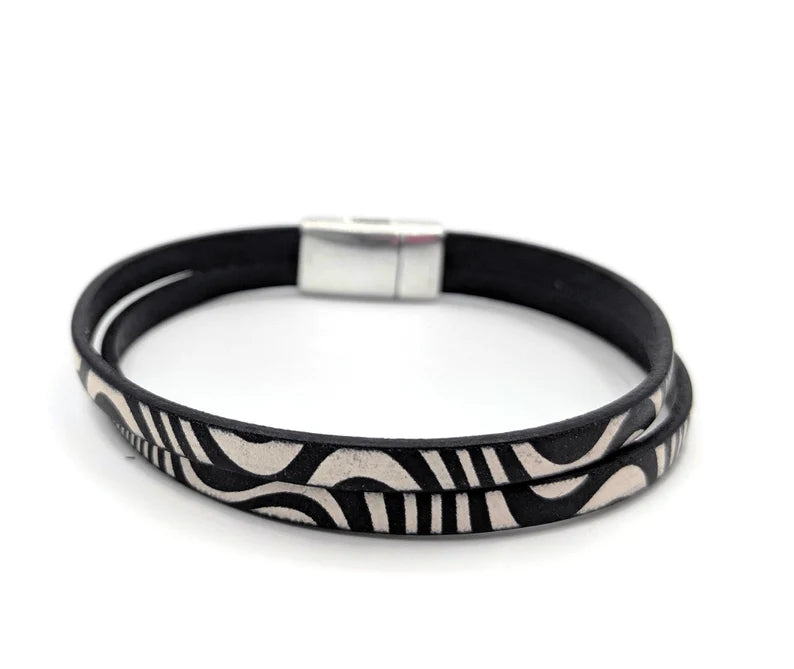 Carcinoid Cancer Zebra Print Leather Bracelet