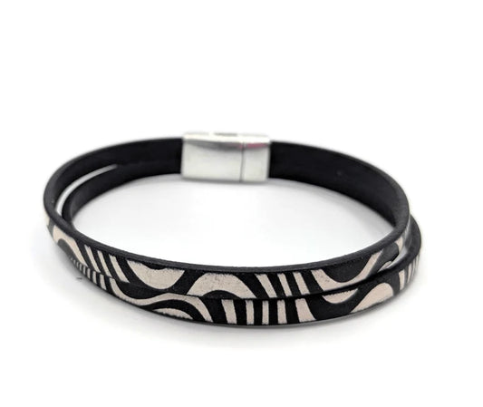 Carcinoid Cancer Zebra Print Leather Bracelet