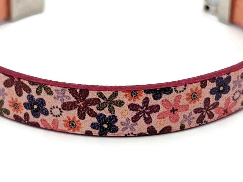 Flower Printed Leather Bracelet with Flower Magnetic Clasp
