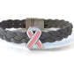 Breast Cancer Gray Braided Leather Bracelet