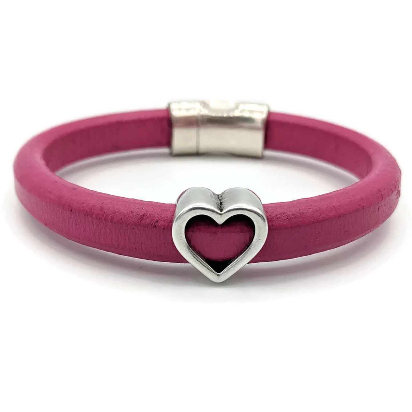 Pink Open Heart Leather Bracelet