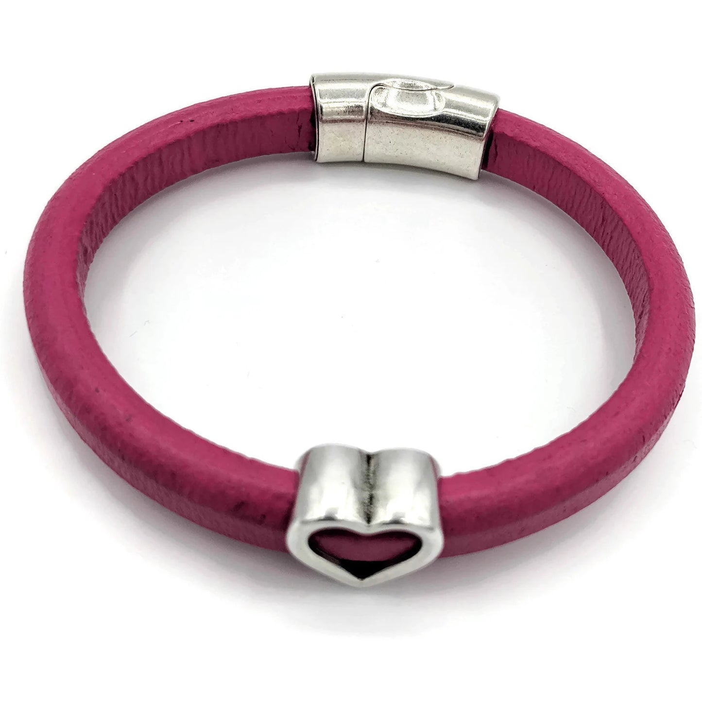 Pink Open Heart Leather Bracelet