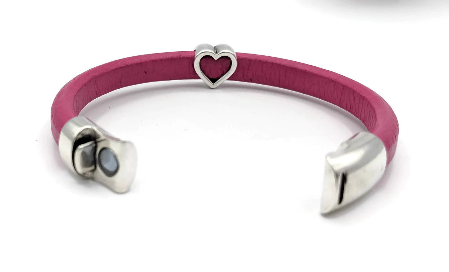 Pink Open Heart Leather Bracelet