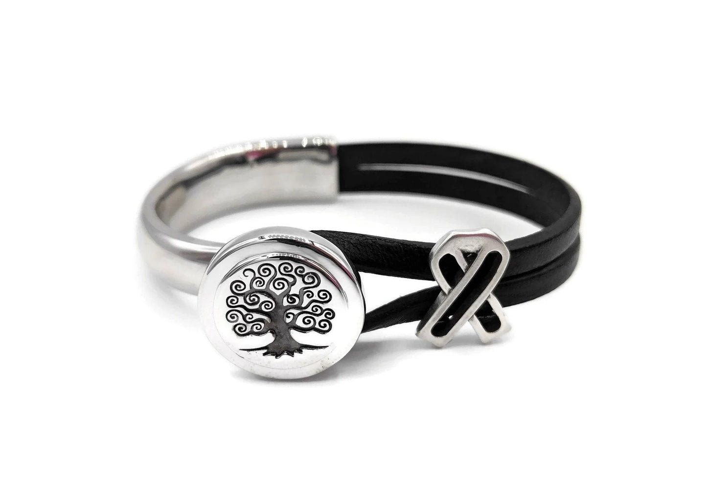 Melanoma/ Skin Cancer Tree Of Life Leather Bracelet