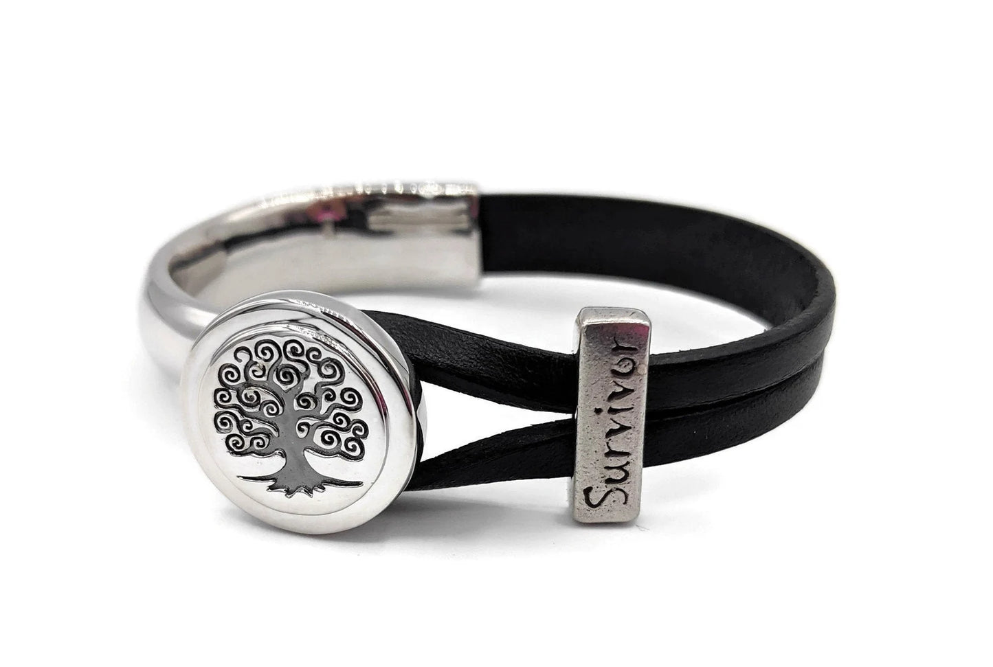 Melanoma/ Skin Cancer Tree Of Life Leather Bracelet