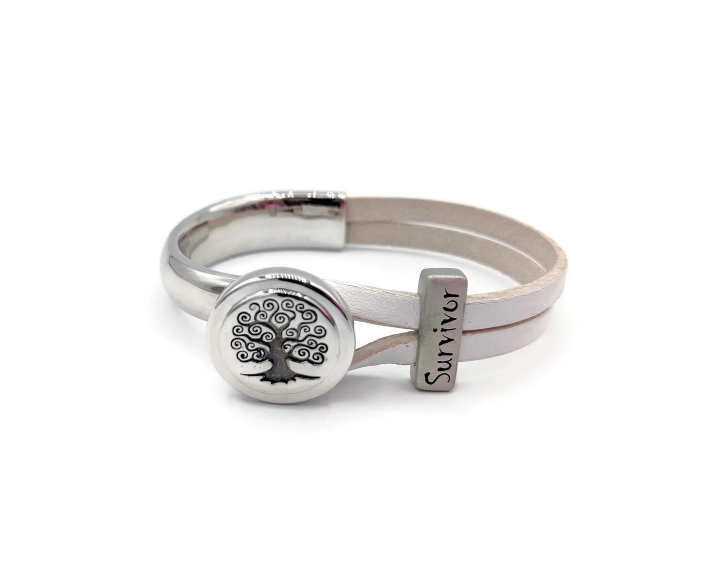 Lung Cancer Leather Tree of Life Half Cuff