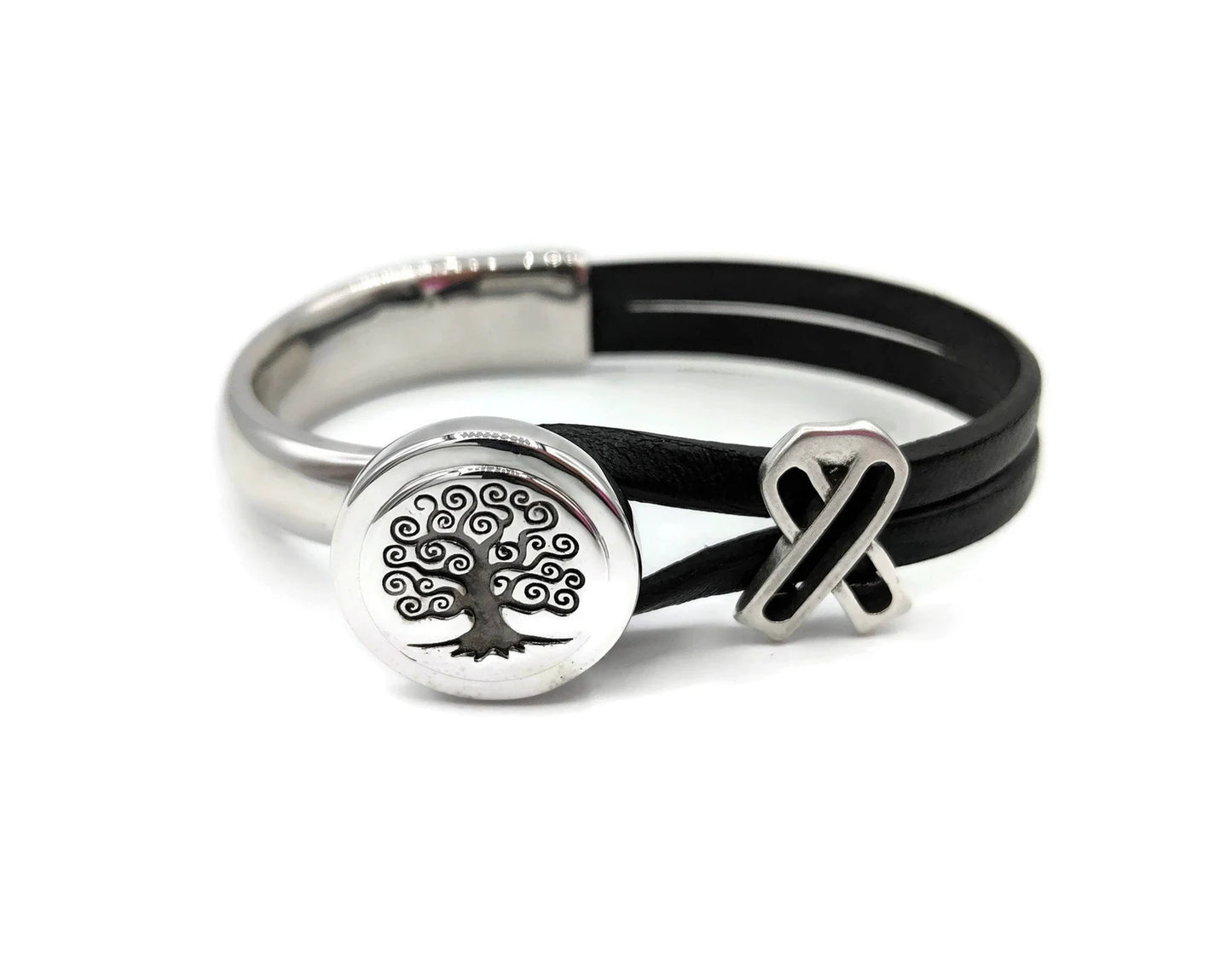 Melanoma/ Skin Cancer Tree Of Life Leather Bracelet
