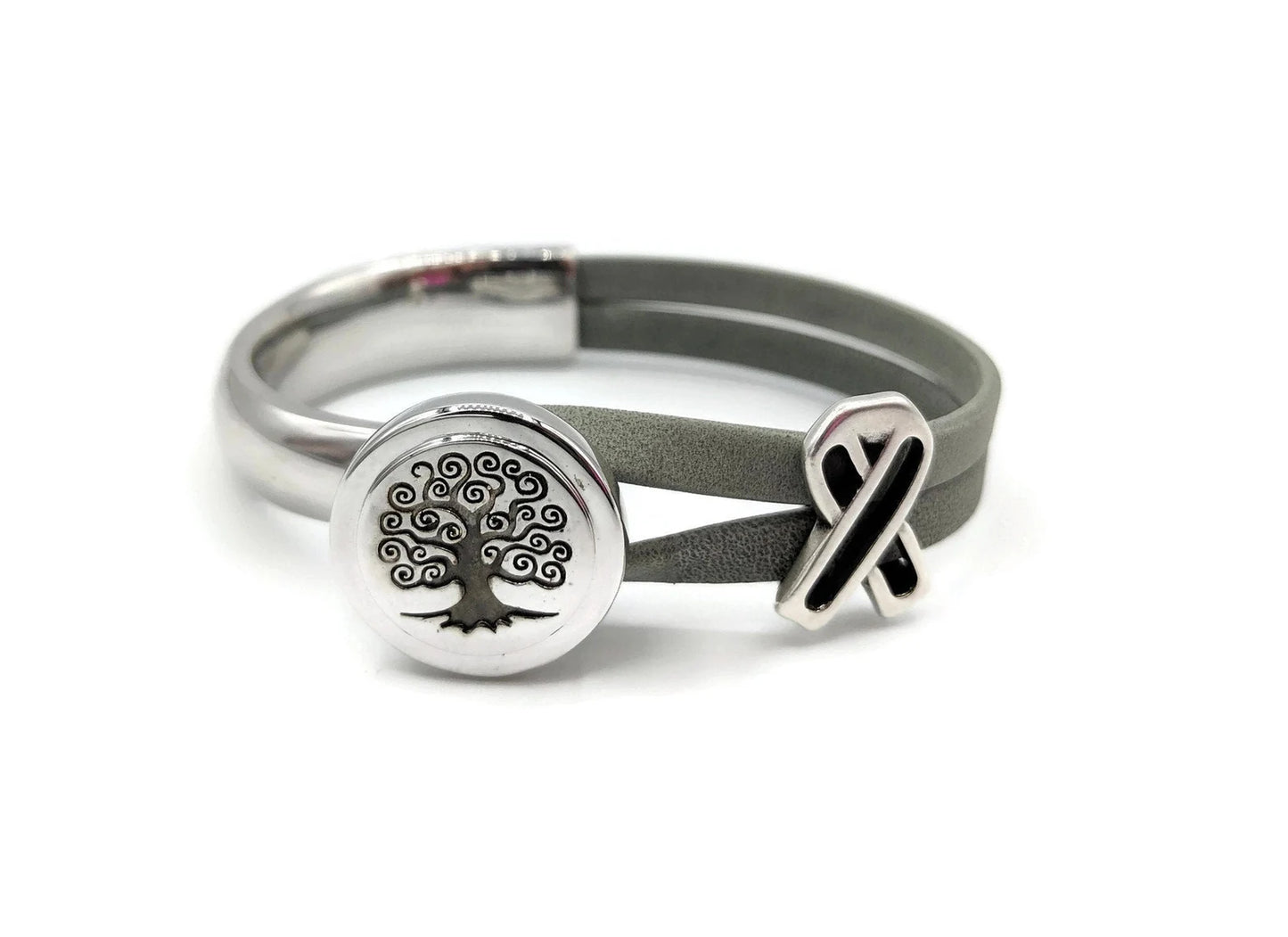 Brain Cancer Tree Of Life Half Cuff Bracelet