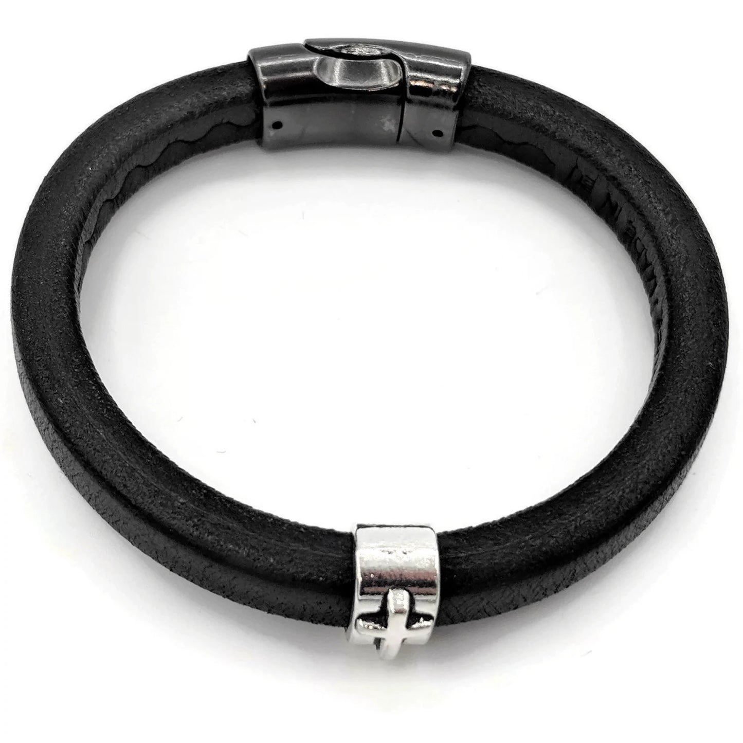 Cross Black Leather Bracelet