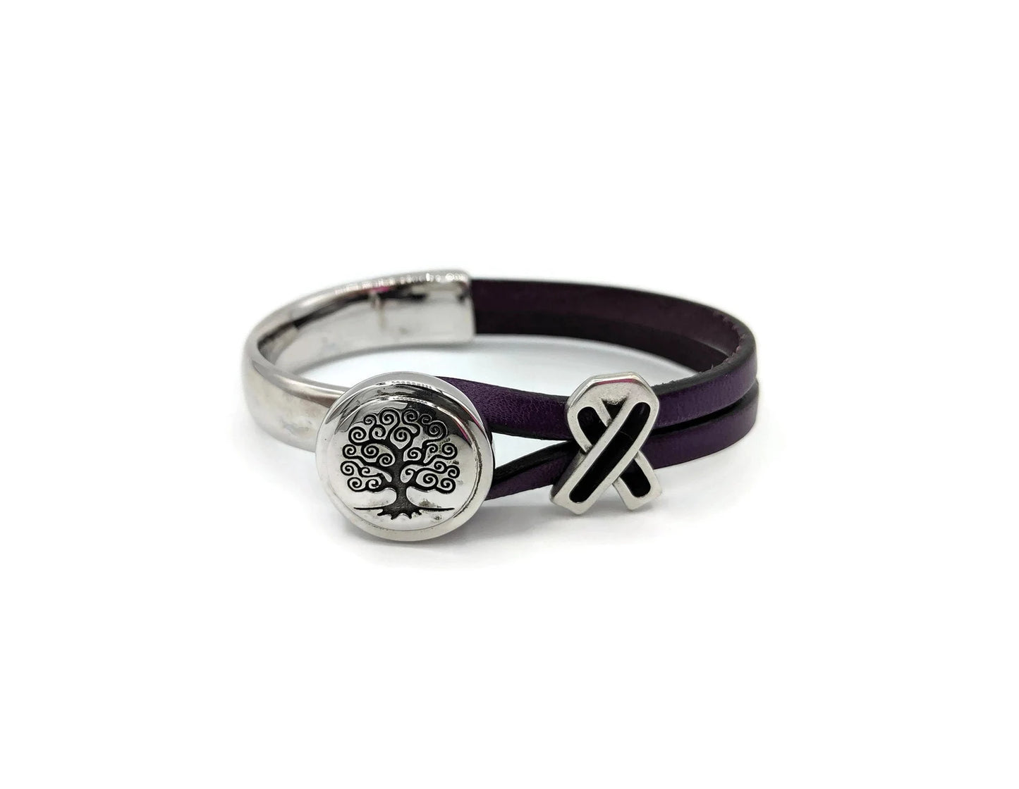 Pancreatic Cancer with Tree of Life Half Cuff Bracelet