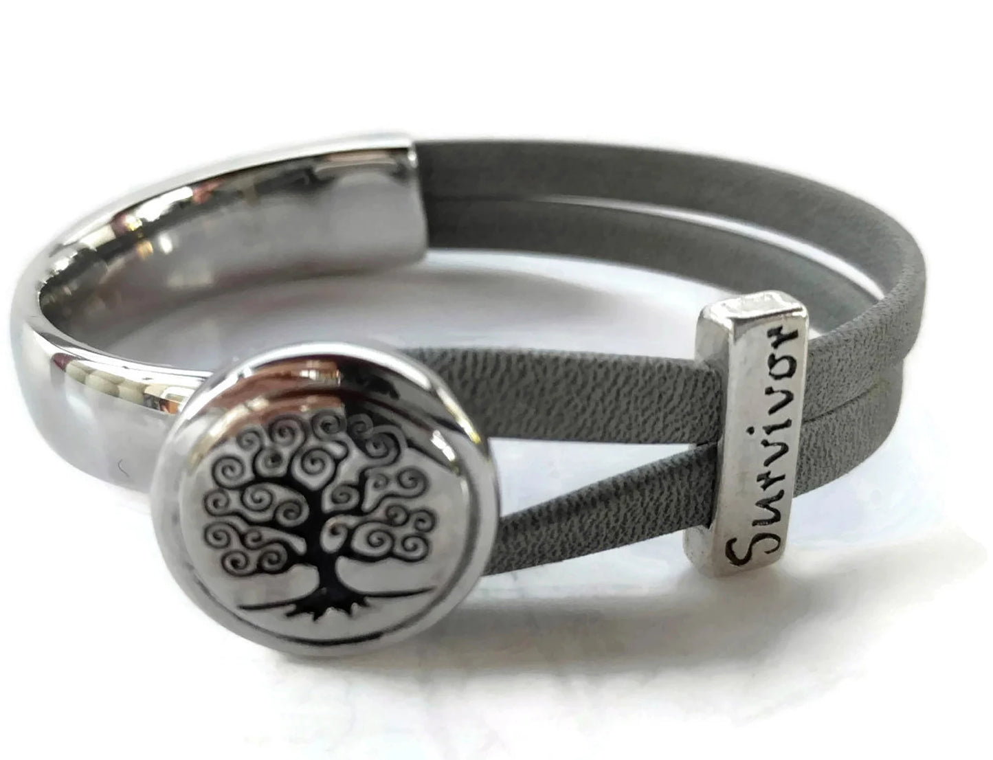 Brain Cancer Tree Of Life Half Cuff Bracelet