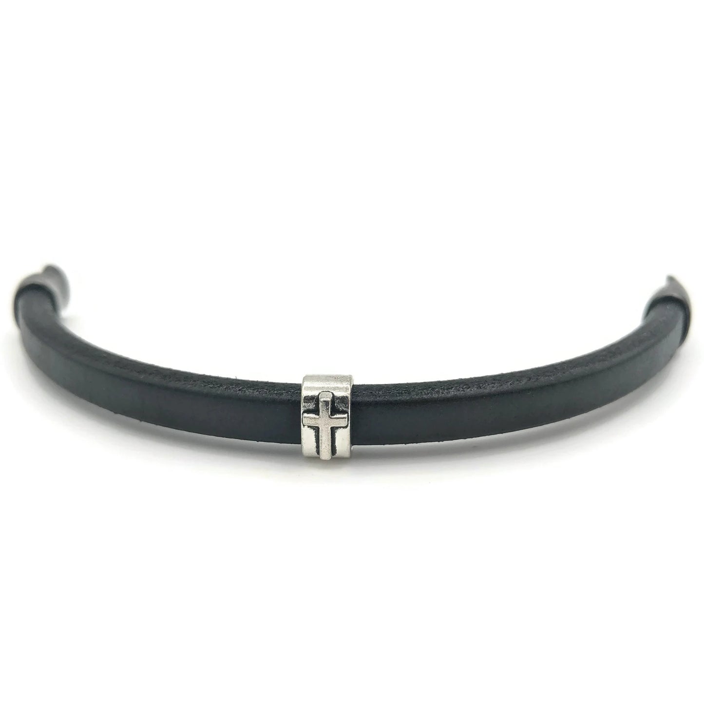 Cross Black Leather Bracelet