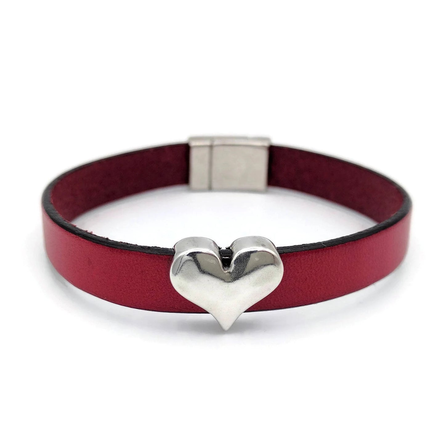 Pink Open Heart Leather Bracelet