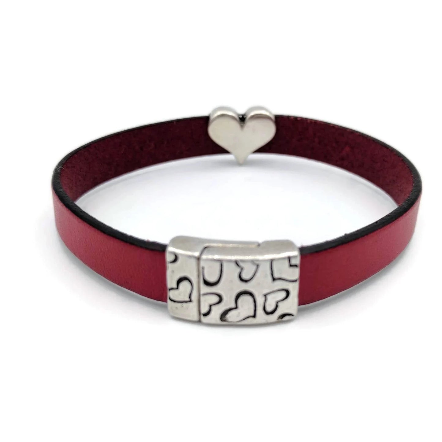 Pink Open Heart Leather Bracelet