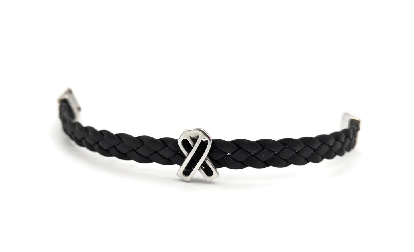 Melanoma Black Leather Braided Bracelet