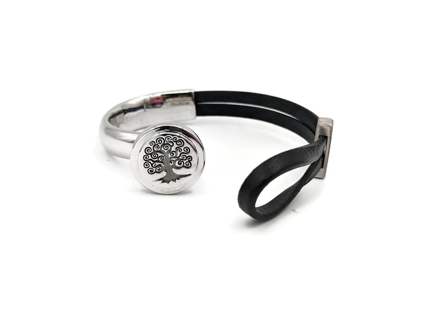 Blessed Leather Bracelet with Tree of Life Half Cuff