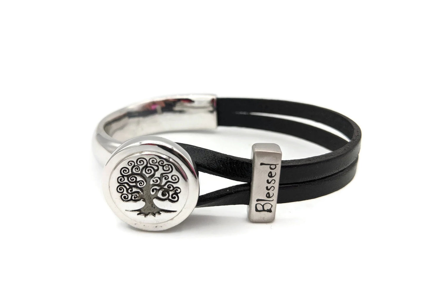 Blessed Leather Bracelet with Tree of Life Half Cuff