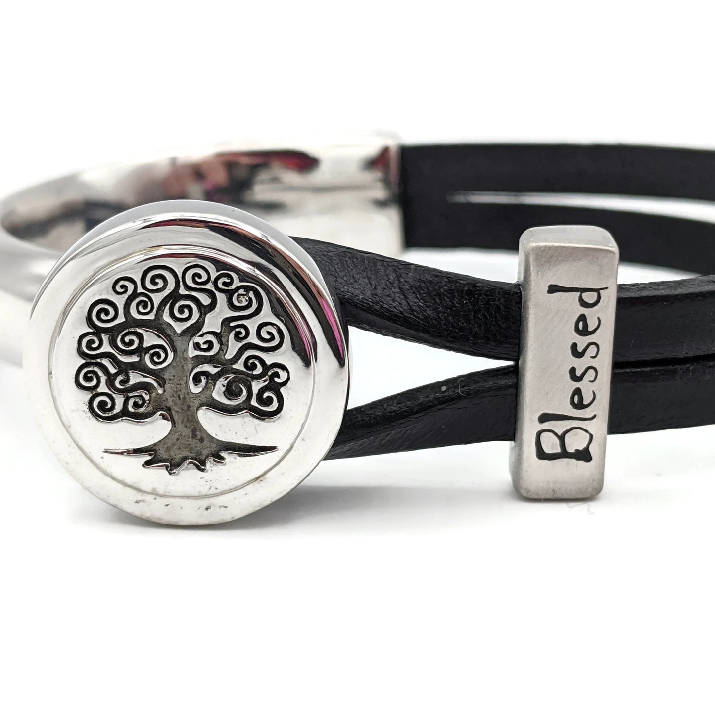 Blessed Leather Bracelet with Tree of Life Half Cuff