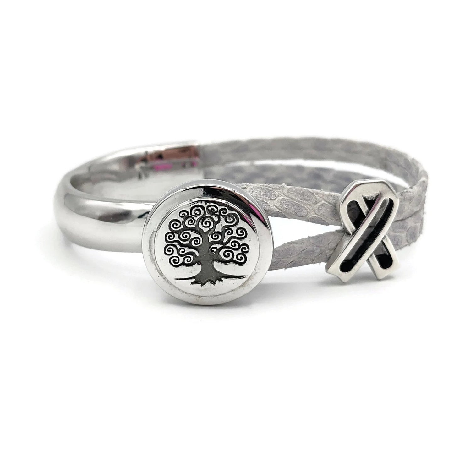 Lung Cancer Leather Tree of Life Half Cuff