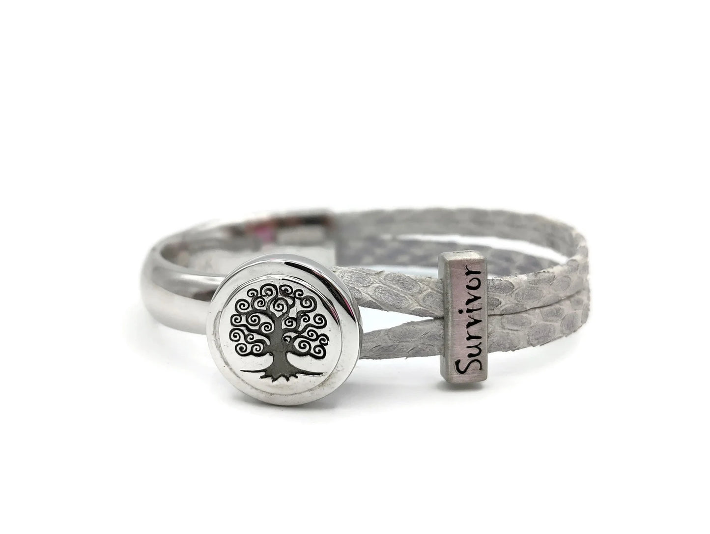 Lung Cancer Leather Tree of Life Half Cuff