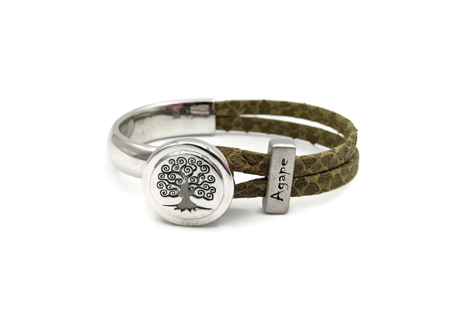 Agape Leather Bracelet with Tree of Life Half Cuff