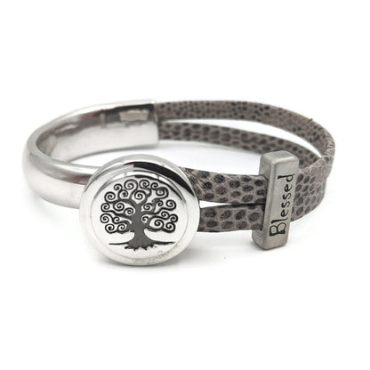 Blessed Leather Bracelet with Tree of Life Half Cuff