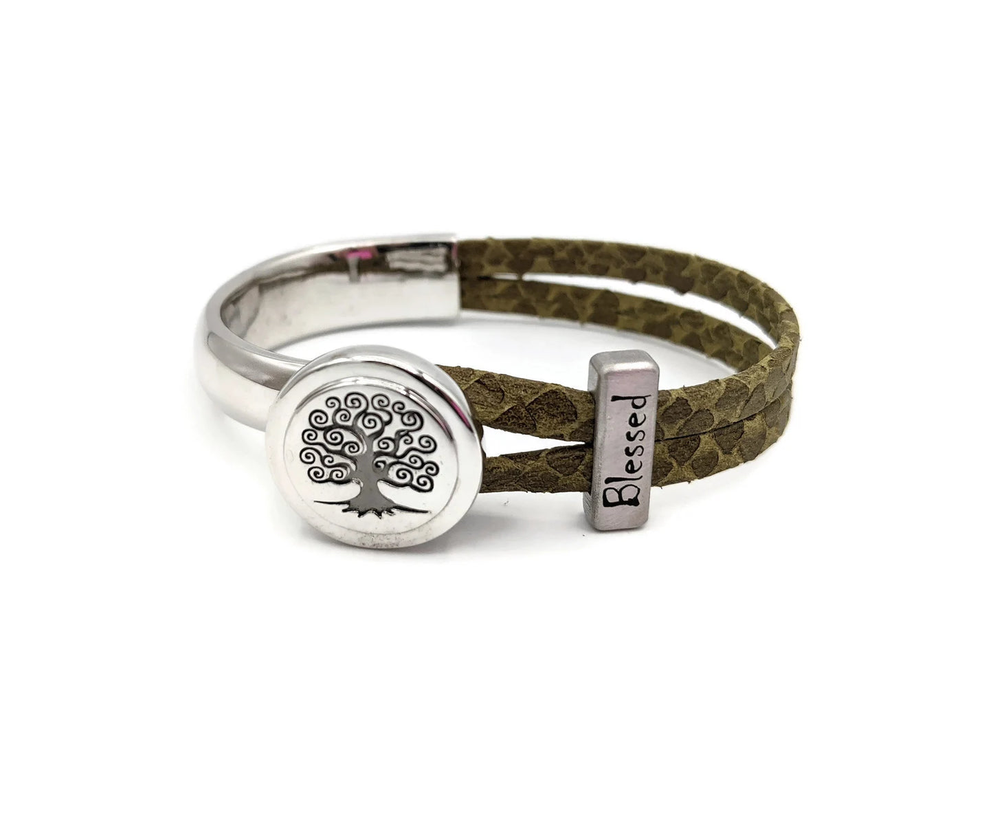Blessed Leather Bracelet with Tree of Life Half Cuff