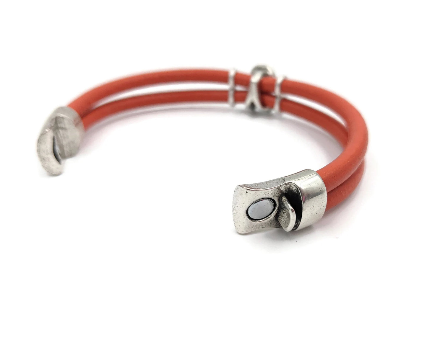 Kidney Cancer Orange Double Band Leather Bracelet